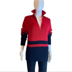 Lauren Ralph Lauren Red and Black Half-Zip V-Neck Sweater